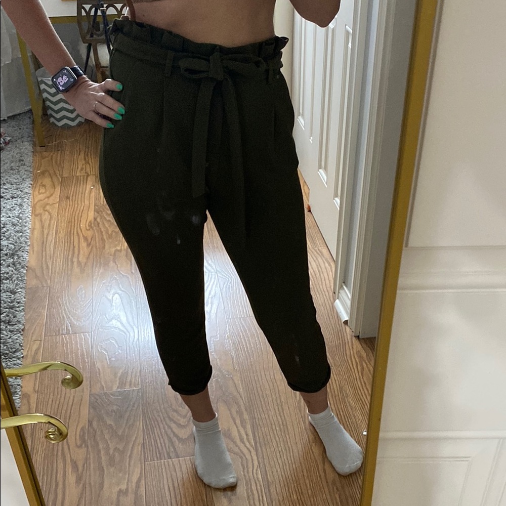 Women's green Paperbag Waist Pants